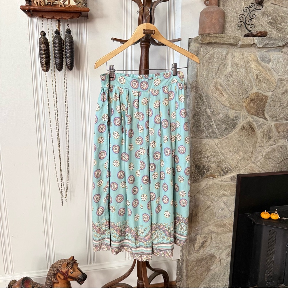 Vintage 90s Pleated Floral Midi Skirt